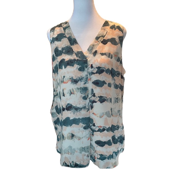 CAbi Pink & Blue Abstract Print Sheer V-Neck Sleeveless Tank Top Size XS - Picture 1 of 7